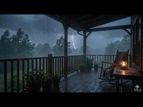 Midnight Storm on Porch: Heavy Rain & Thunder Ambience