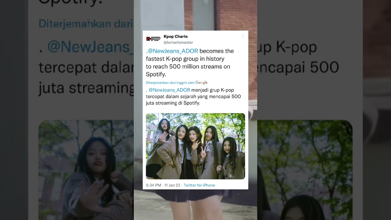 #newjeans menjadi group K-pop tercepat yang mencapai 500 juta streaming di Spotify #kpop #shorts