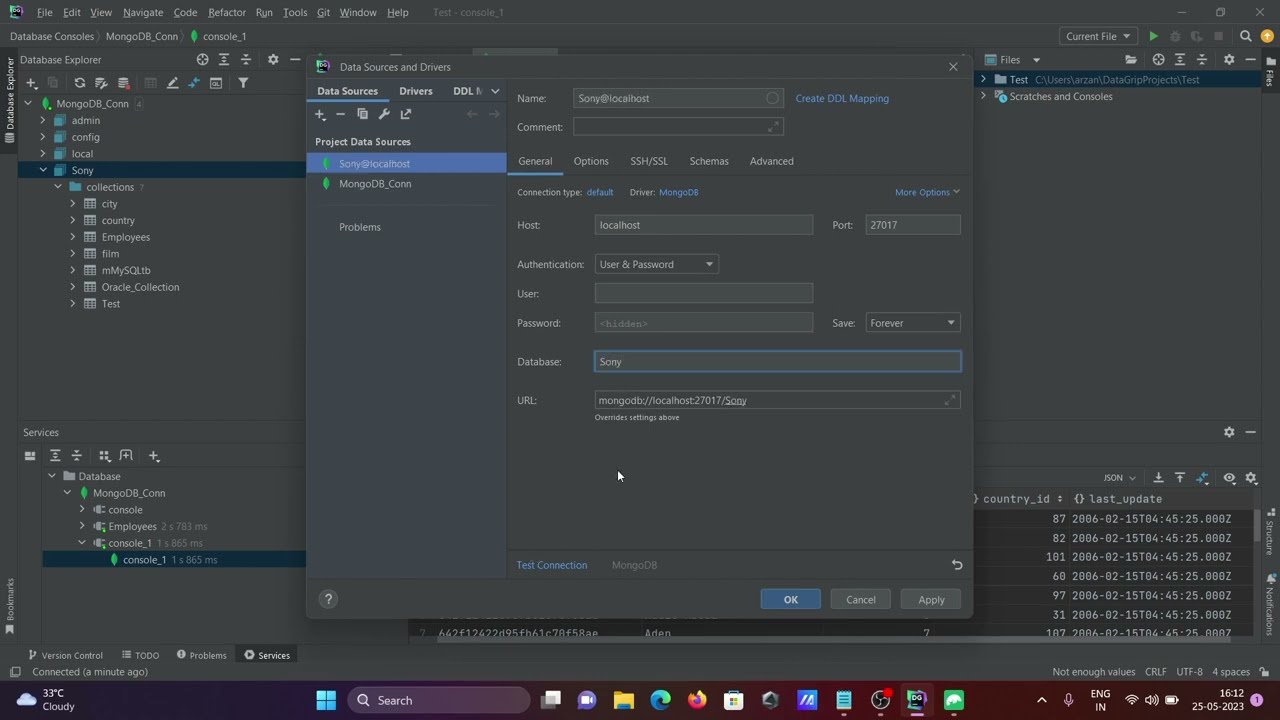 How to connect mongodb with datagrip