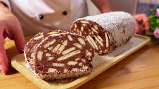 🍫 Easy No-Bake Chocolate Biscuit Roll | The Perfect 10-Minute Dessert! 🍪