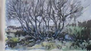preview picture of video 'Birch trees using stick, brush & pen & Ink'
