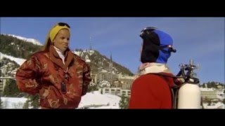 Retro ski movie with one piece ski suits