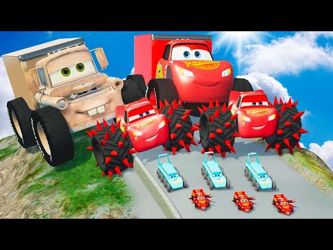 Big & Small Lightning McQueen Monster Wheels vs Pixar Cars in BeamNG.Drive