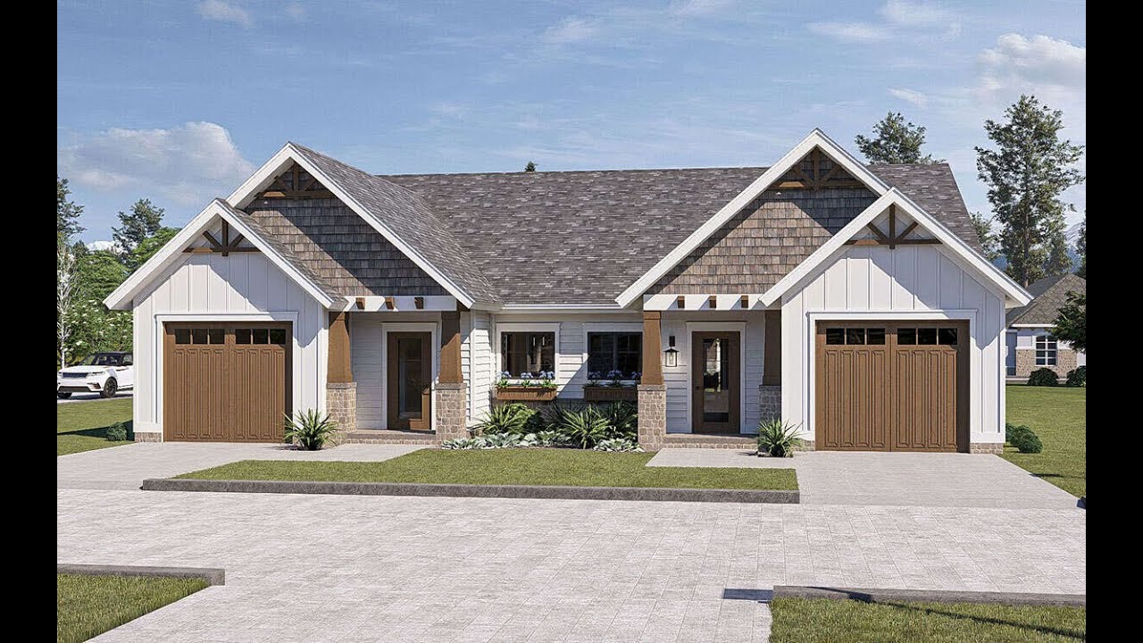 Craftsman Duplex Design | 4 Bed 2 Bath Modern Duplex House Plan [963-01120]