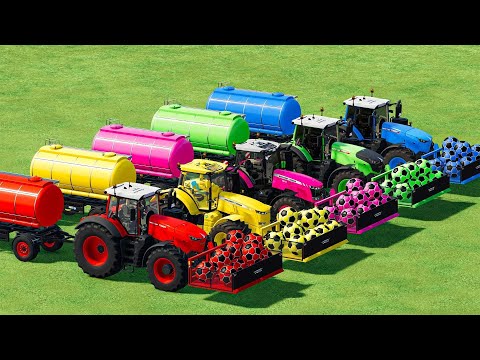 JOHN DEERE vs FENDT vs VALTRA TRACTORS BATTLE WITH BLUEBERRIES TRAILERS - Farming Simulator 22