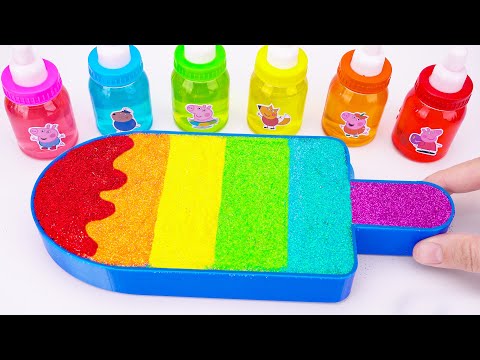 Satisfying Video l How to make Rainbow Tropical Popsicle by mixing SLIME & Kinetic Sand Cutting ASMR