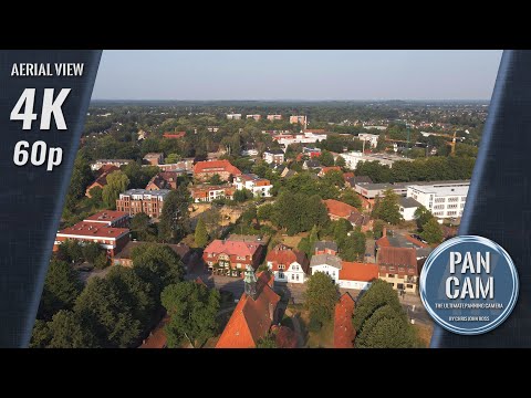Ahrensburg, Schleswig-Holstein, Germany - Schlosskirche, Schlossumgebung - 4K - Aerial Camera Pan