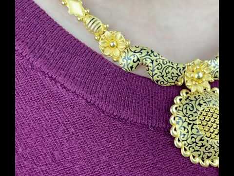 22k Necklace Set Beautiful Solid Gold Ladies Antique Filigree Black Enamel LS107