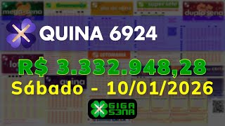 Resultado da Quina 6924, Sábado, 10/01/2026
