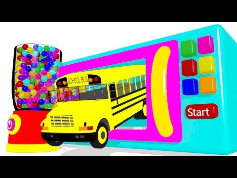 Color for Kids with Surprise Eggs Microwave & Bus Superheroes for Children - Cars for Babies