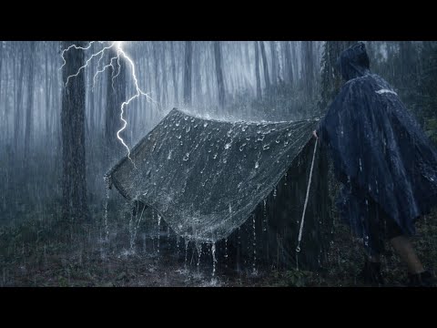 SOLO CAMPING IN A SEVERE STORM 🌧️ Battling Heavy Rain, Thunder, and Lightning All Night