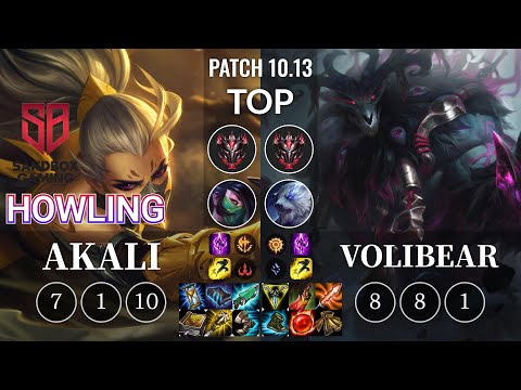 SB Howling Akali vs Volibear Top - KR Patch 10.13