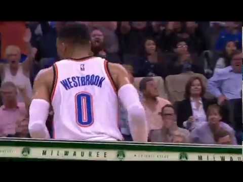 RUSSELL WESTBROOK 2ND QUARTER NEAR TRIPLE DOUBLE 12 8 8 OKC VS BUCKS 4/4/17