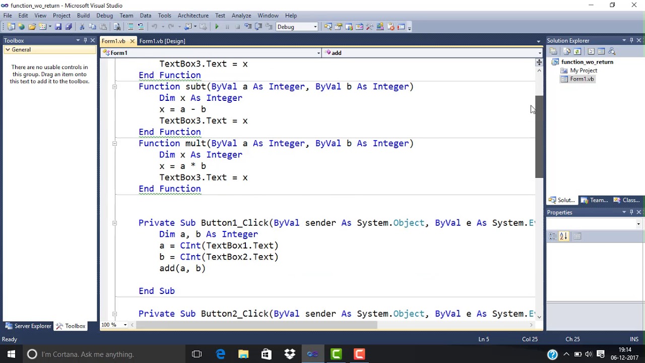 How to work with function without return type in VB.NET