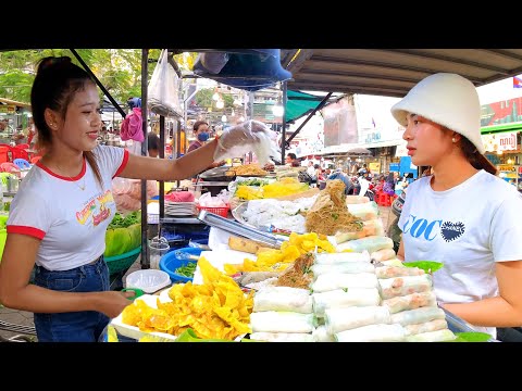 CAMBODIA Most Popular Street Food - Yellow Pancake, Spring Roll, Rice Noodles, Meatball, & More
