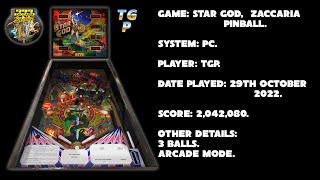 Star God - Zaccaria Pinball - Arcade mode, 3 balls - 2,042,080 points.