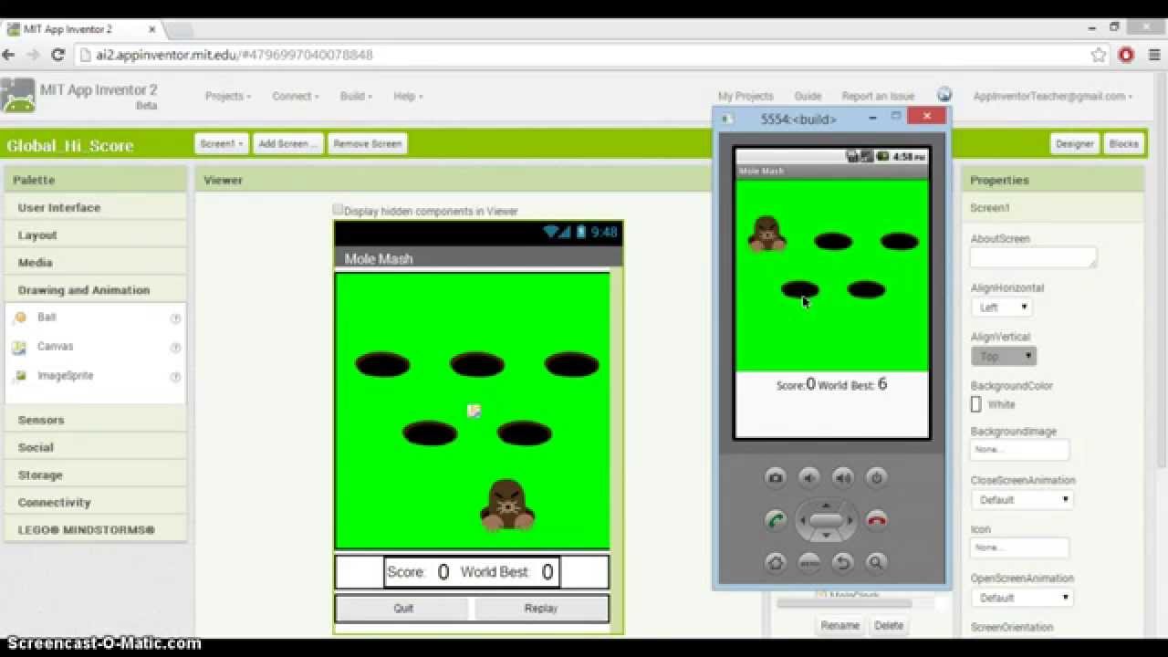 App Inventor 2 Tutorial  - Keeping a Global High Score (Part 1)