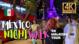 🇲🇽 Mexico City 4K Walking Tour - Night Walk Reforma Roma Norte [4K HDR / 60fps]