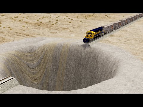 Trains vs Giant Pit – BeamNG.Drive