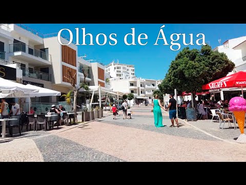 Olhos De Agua walk, See the town, beach, shops & restaurants Albufeira Portugal 4K