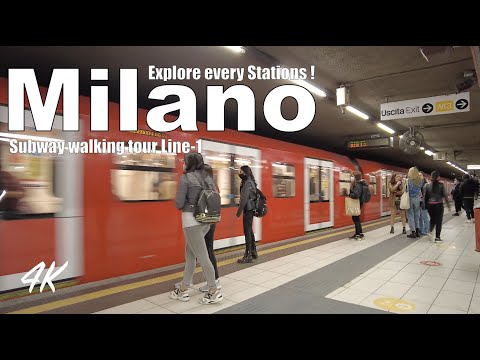 MILANO: Walking tour Line 1, Metro ride from Cordusio to Pasteur station (4k Ultra HD 25fps)