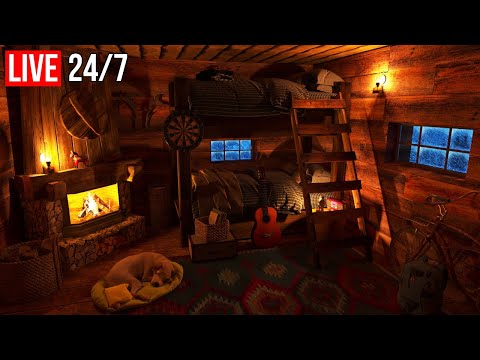 🔴 Sleep Instantly in 3 Minutes - Cozy Winter Hut with Blizzard Sounds, Wind & Fireplace - Live 24/7