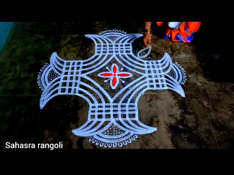 Dhanurmasam special padi kolam with 5*1 dots / Sankranti Geethala muggulu / Friday Rangoli design