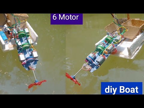 How to make rc dc motor Boat|homemade dc motor from scratch| using 6 motor#diy project