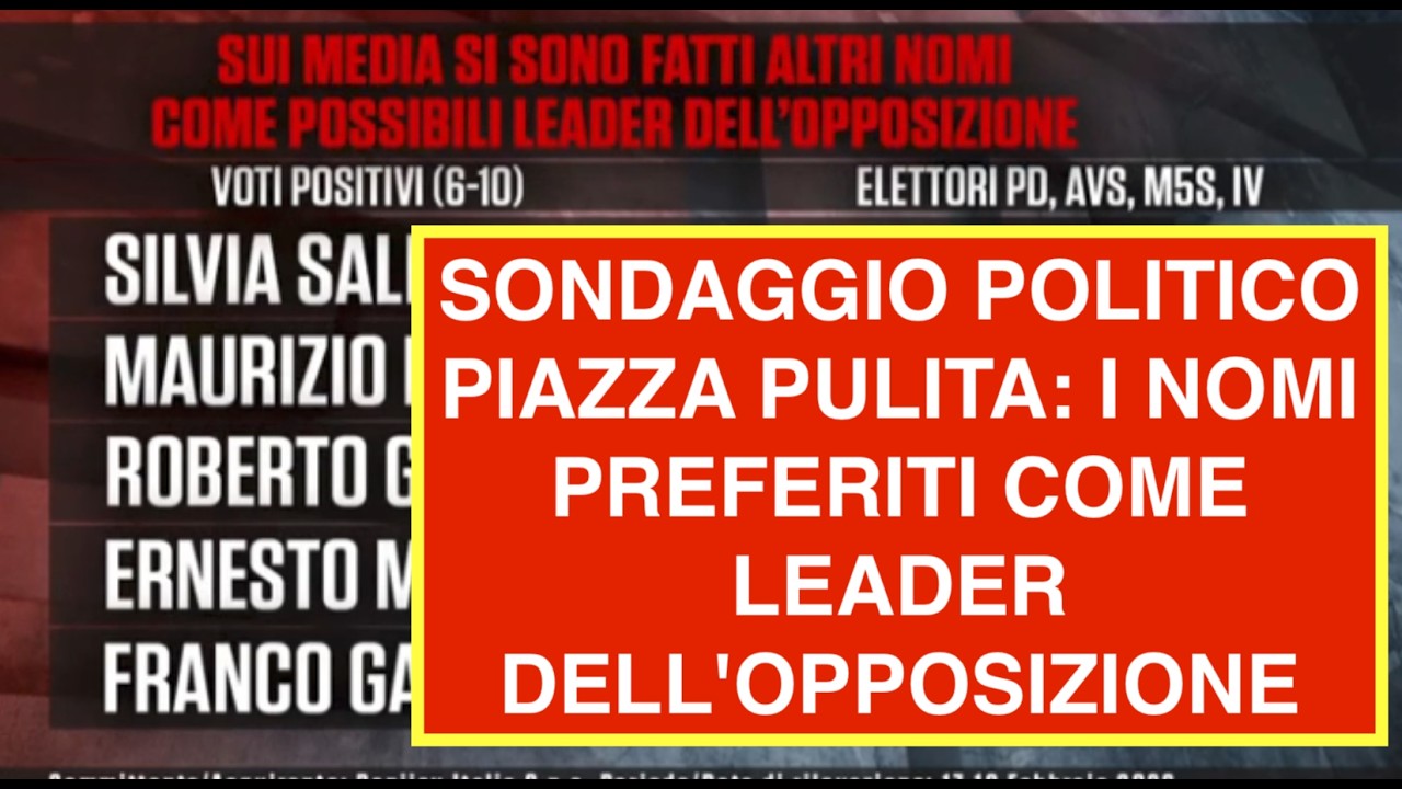 SONDAGGIO POLITICO PIAZZA PULITA: I NOMI PREFERITI COME LEADER DELL'OPPOSIZIONE