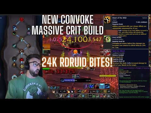 NEW RESTO DRUID CONVOKE MASSIVE CRIT BUILD! 24K BITES - 33% CRIT CHANCE w/ No Crit Gear WoW Arena
