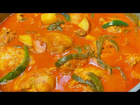 Pollo con Rajas y papas en salsa Roja,//RECETA CASERA!!