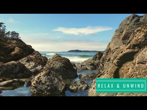 Soft blue ocean waves crashing on a rocky shoreline - Only the relaxing sound of the ocean (60 mins)