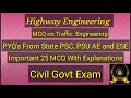 MCQ on Traffic Engineering | Highway Engineering | PYQ's from State PSC, PSU AE | Civil Govt Exam
