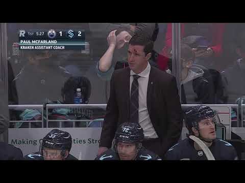 Seattle Kraken Asst. Coach bloodied after puck deflection  |  Seattle Kraken vs. Edmonton Oilers