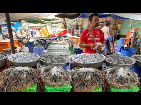 Morning Food Market Scene In Orussey - Lifestyle Of Vendors Selling Food, Seafood & More In Market