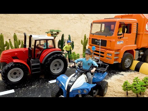 Mixer and friends stuck in mud: Save time get clean with Excavator, Tractors, Police Car | BIBO TOYS