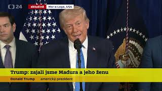 Donald Trump o úderech ve Venezuele a o zadržení Nicoláse Madura