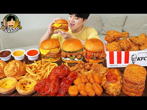 ASMR MUKBANG | KFC Crispy Fried Chicken, Cheese burger, cheese stick recipe ! eating