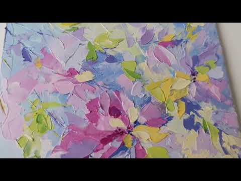 Small oil painting with abstract flowers