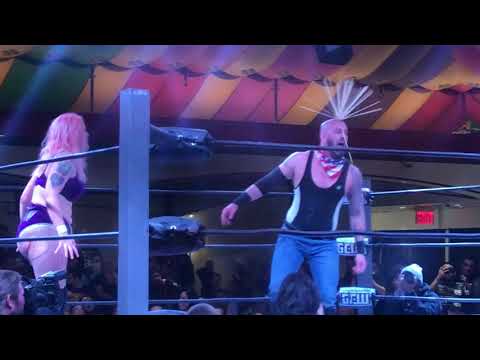 Allie Kat puts Skewers in Mance Warner's head . GCW Wrestling