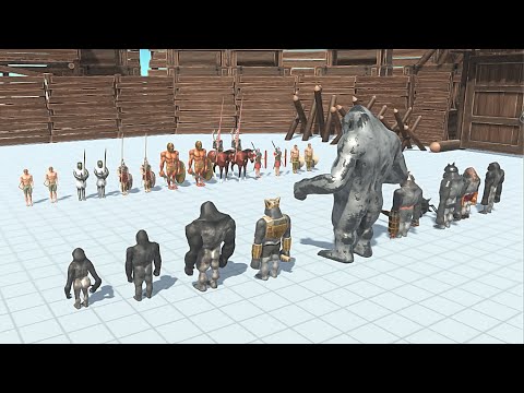 2 VS 1 ANCIENT HUMANS VS MUTANT PRIMATES - Animal Revolt Battle Simulator