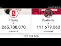 T Series v/s PewDiePie live subscriber count || Subscriber difference