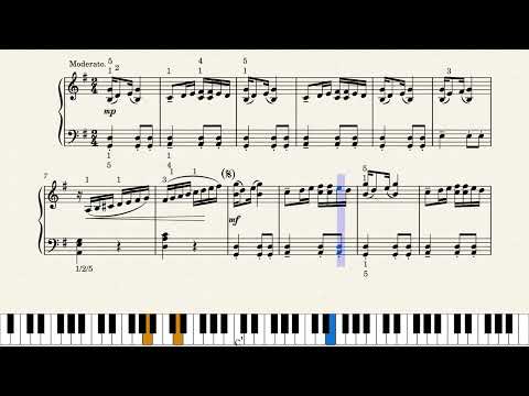 W. GILLOCK - "Fiesta" - score for SOLO PIANO (EASY tutorial+fingerings)
