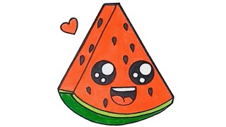 Como Desenhar PEDAÇO DE MELANCIA FOFO KAWAII - Desenho Kawaii