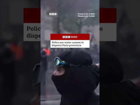 Police use water cannon to disperse Paris protesters. #Paris #France #BBCNews