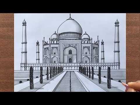 How to Draw Tajmahal in 1-Point Perspective | Speed(Fast) Drawing