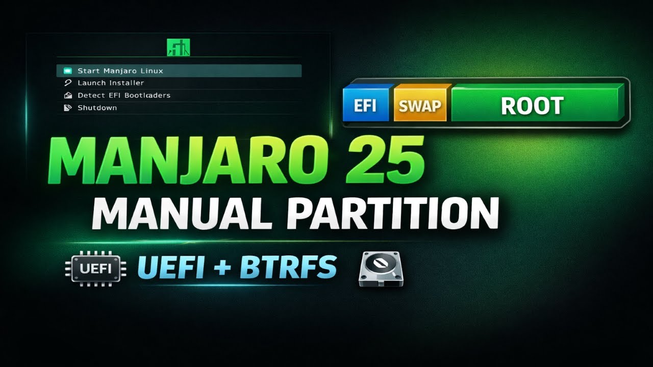 How to Install Manjaro 25 with Manual Partitions (UEFI + Btrfs) | Step-by-Step Guide