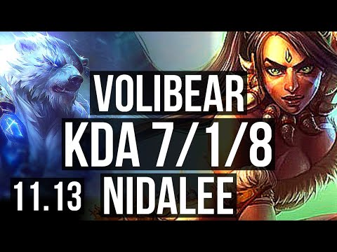 VOLIBEAR vs NIDALEE (JUNGLE) | Rank 4 Voli, 7/1/8, Rank 11, Godlike | KR Challenger | v11.13