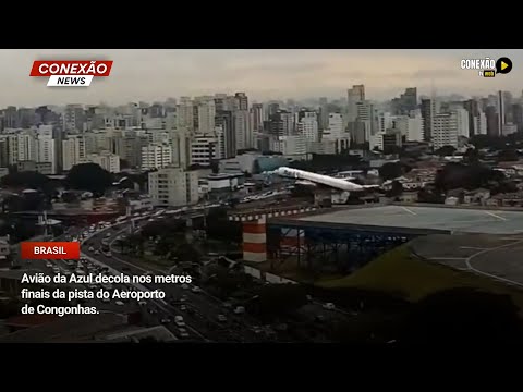 Avião da Azul decola nos metros finais da pista do Aeroporto de Congonhas, em São Paulo (SP).