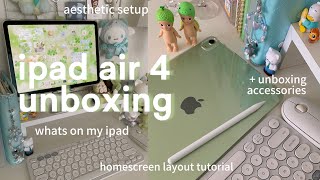 ipad air 4 unboxing 🍈 aesthetic setup & tour + accessories | (green) 
